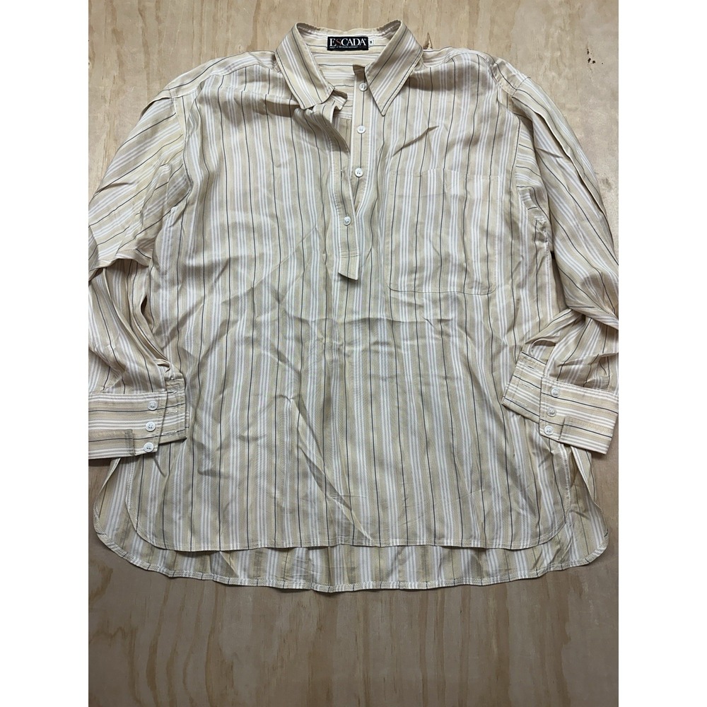 Vintage Escada Women's Silk Button Up Blouse Beiges 38 (EU) 8 (US) M Long Sleeve